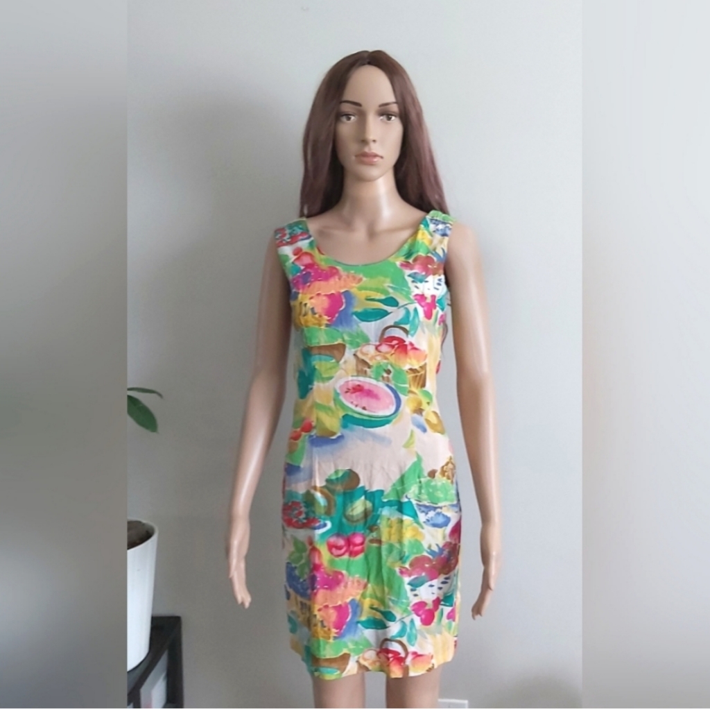 Jams World Hawaiian Watermelon Print Sleeveless Sheath Summer Dress Colorful